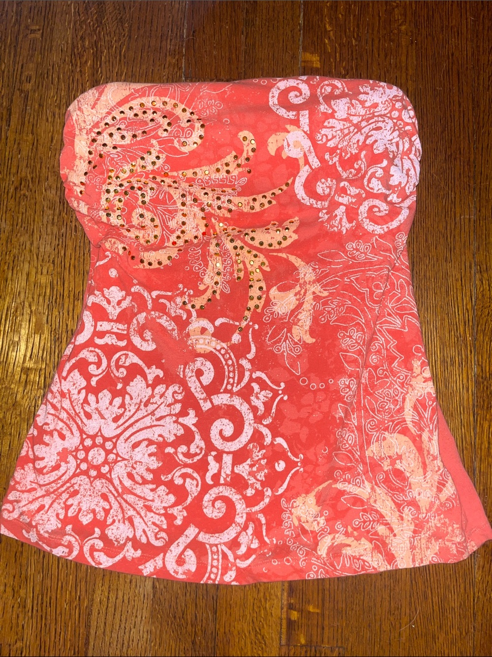 Dolled Up | Strapless Coral Print Women's Top with Embellished Detail